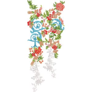 Artistic Multicolor Floral Neckline Embroidery Design with Elegant Blue Scroll Accents