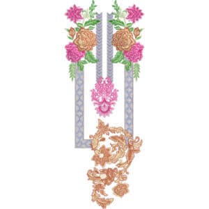 Elegant Floral Neckline Embroidery Design with Structured Panel and Ornamental Scroll Accent