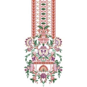Traditional Floral Neckline Embroidery Design with Ornate Vertical Panel and Symmetrical Motifs