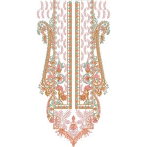 Elegant Pastel Floral Neckline Embroidery Design with Symmetrical Panel and Ornamental Borders