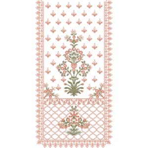Traditional Floral Neckline Embroidery Design with Central Bouquet and Decorative Border Panels