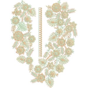 Elegant Pastel Floral Neckline Embroidery Design with Symmetrical Botanical Arrangement