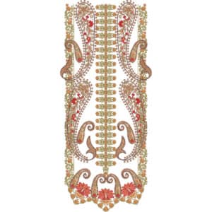 Classic Paisley Floral Neckline Embroidery Design with Symmetrical Ornamental Detailing