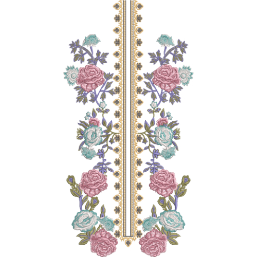 Elegant Symmetrical Floral Neckline Embroidery Design with Decorative Central Panel