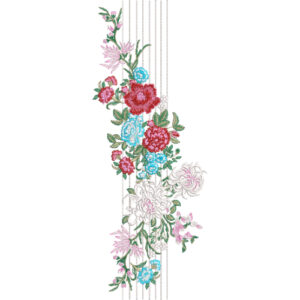 Elegant Multicolor Floral Neckline Embroidery Design with Delicate Vertical Thread Accents