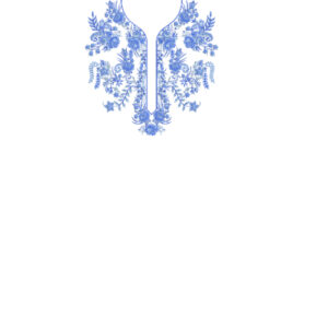 Classic Blue Floral Neckline Embroidery Design with Elegant Monochrome Detailing