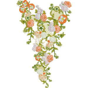 Elegant Peach and White Floral Neckline Embroidery Design with Delicate Lattice Detailing