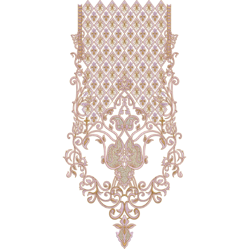 Elegant Ornamental Neckline Embroidery Design with Diamond Lattice and Intricate Scrollwork