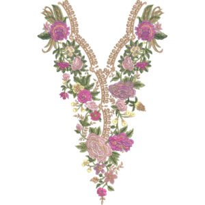 Elegant V-Shaped Floral Neckline Embroidery Design with Delicate Beaded Border