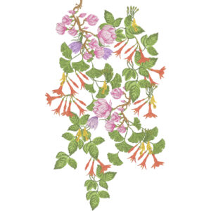 Natural Floral Neckline Embroidery Design with Cascading Bell Flowers and Leafy Vines