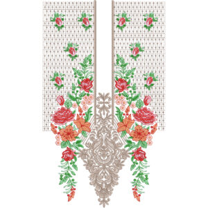 Elegant Red Floral Neckline Embroidery Design with Dual Panel Detailing and Ornamental Base