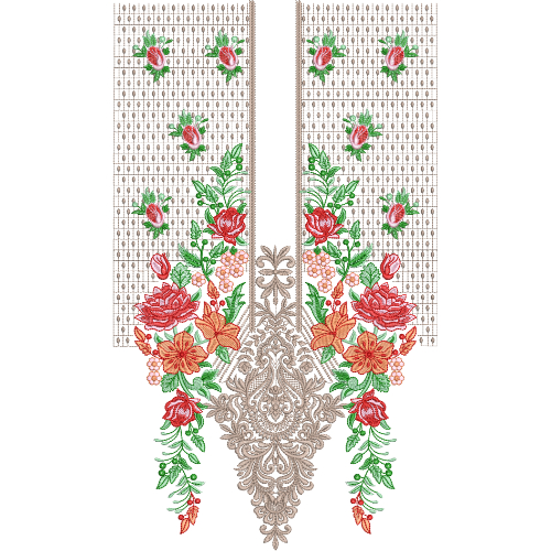 Elegant Red Floral Neckline Embroidery Design with Dual Panel Detailing and Ornamental Base