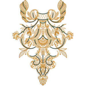 Luxurious Gold Paisley Neckline Embroidery Design with Intricate Beaded Detailing