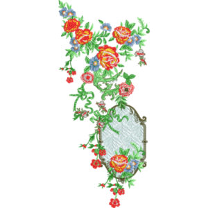Vibrant Multicolor Floral Neckline Embroidery Design with Ornamental Frame Accent