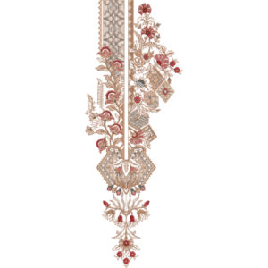 Elegant Neutral Floral Neckline Embroidery Design with Geometric Panel and Ornamental Detailing