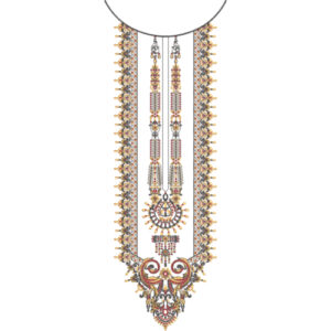 Traditional Ornamental Neckline Embroidery Design with Multicolor Beaded Hanging Elements