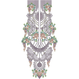Elegant Grey Ornamental Neckline Embroidery Design with Delicate Floral Accents and Hanging Details