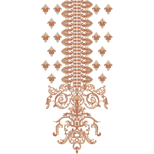 Classic Ornamental Neck Embroidery Design with Repeating Motif Panel and Elegant Scrollwork Base