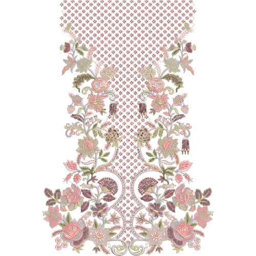 Soft Floral Neck Embroidery Design with Dense Geometric Fill and Elegant Vine Composition