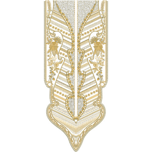 Luxury Monotone Neck Embroidery Design with Radiating Linear Panels and Ornamental Symmetry