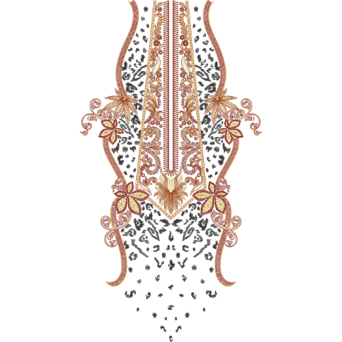 Premium Gold Neck Embroidery Design with Symmetrical Linear Panels and Intricate Ornamental Detailing