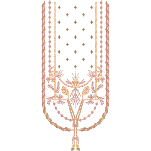 Elegant Neck Embroidery Design with Minimal Dot Layout, Twisted Borders, and Ornamental Tassel Detail