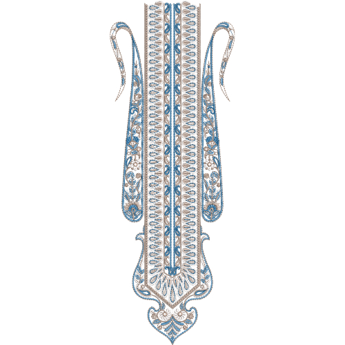 Intricate Neck Embroidery Design with Detailed Central Panel and Ornamental Side Extensions