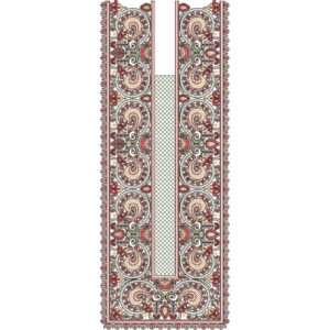 Paisley Neck Embroidery Design with Ornamental Side Panels and Central Slit Detailing
