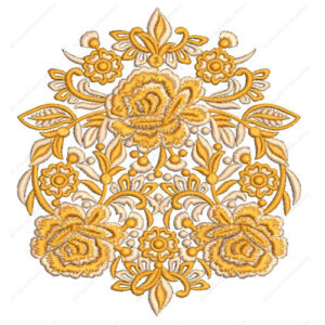 Elegant Golden Floral Embroidery Design with Rose Motifs and Ornamental Vine Detailing