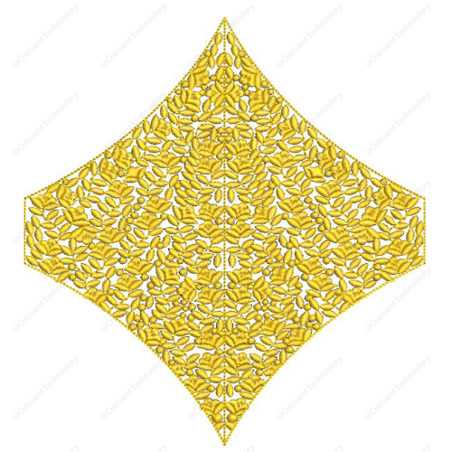 Dense Golden Embroidery Design with Repeating Leaf Motifs and Symmetrical Diamond Layout