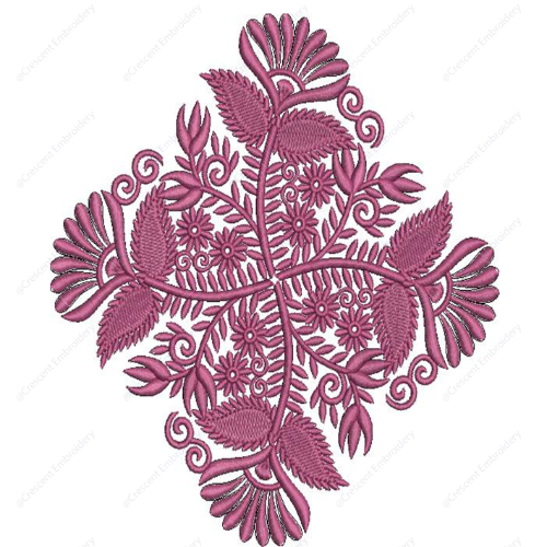 Elegant Pink Floral Vine Cushion Embroidery Design with Symmetrical Botanical Layout