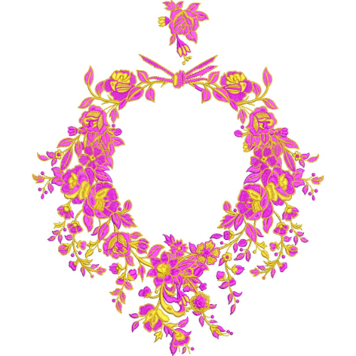 Elegant Floral Wreath Embroidery Design with Decorative Bow and Cascading Blossoms