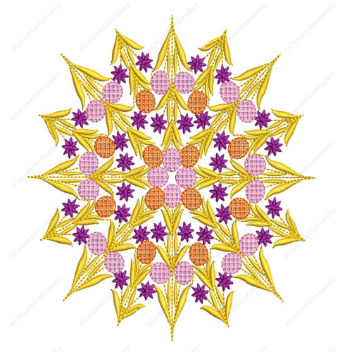 Vibrant Floral Star Cushion Embroidery Design with Radiating Petal Geometry