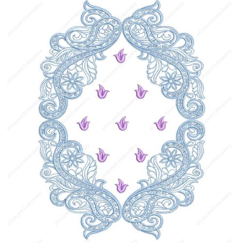 Elegant Scroll Frame Cushion Embroidery Design with Delicate Floral Accents