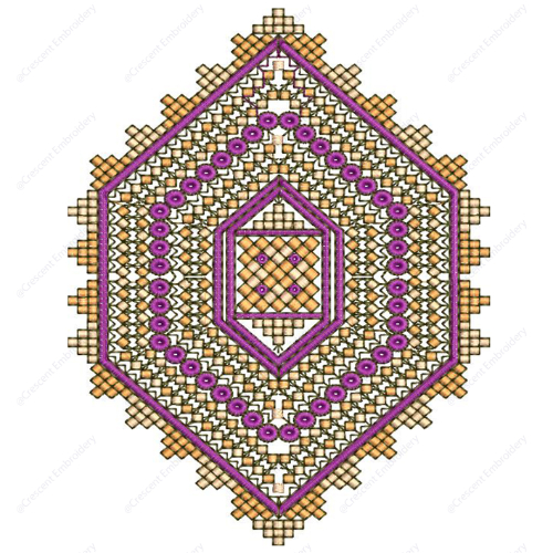 Geometric Hexagon Cushion Embroidery Design with Layered Mosaic Detailing