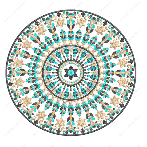 Elegant Circular Floral Cushion Embroidery Design with Ornamental Radiating Pattern