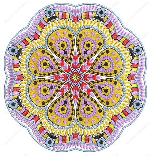 Colorful Floral Mandala Cushion Embroidery Design with Layered Petal Detailing