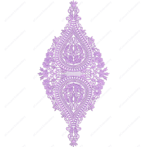 Elegant Lavender Paisley Cushion Embroidery Design with Ornamental Lace Detailing