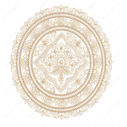 Elegant Beige Circular Lace Cushion Embroidery Design with Intricate Mandala Detailing