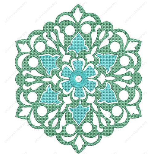 Elegant Green Floral Mandala Cushion Embroidery Design with Decorative Cutwork Style
