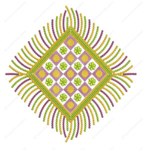 Decorative Diamond Embroidery Design with Floral Motifs and Radiating Beaded Fringe
