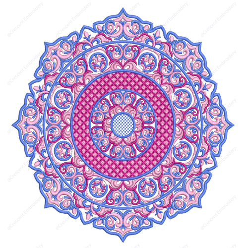 Intricate Mandala Embroidery Design with Ornamental Swirls and Layered Circular Detailing