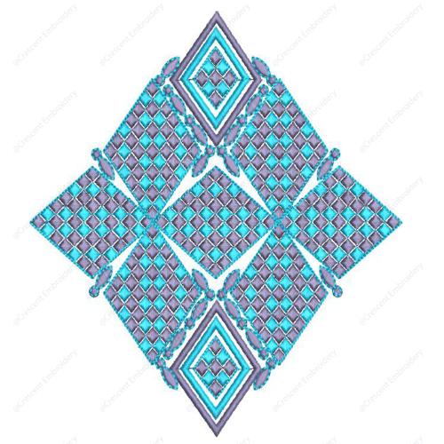 Modern Geometric Embroidery Design with Layered Diamond Motifs and Lattice Detailing