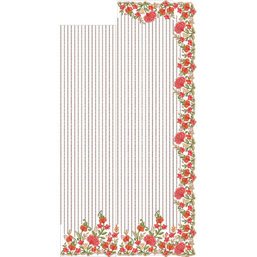 Elegant Saree Embroidery Design with Vertical Line Pattern and Floral Border Arrangement