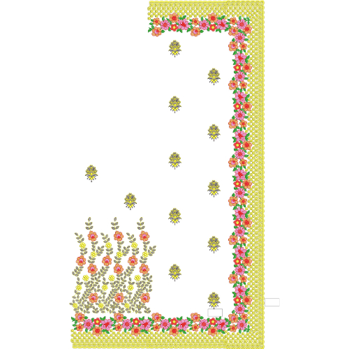 Elegant Saree Corner Embroidery Design with Floral Border, Buti Motifs, and Decorative Pallu Arrangement