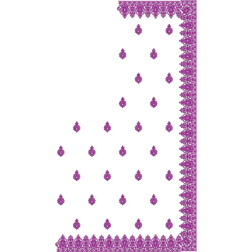 Classic Saree Corner Embroidery Design with Ornamental Border and Buti Motif Arrangement in Monotone