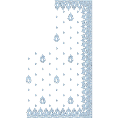 Elegant Saree Corner Embroidery Design with Ornate Lace Border and Paisley Buti Layout