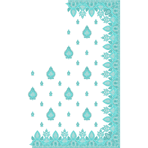 Elegant Saree Corner Embroidery Design with Paisley Border and Detailed Buti Arrangement