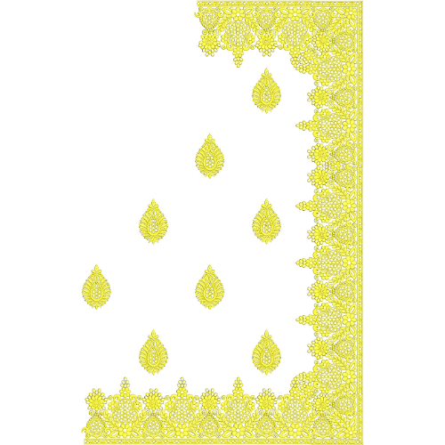 Elegant Saree Corner Embroidery Design with Dense Floral Lace Border and Paisley Buti Motifs