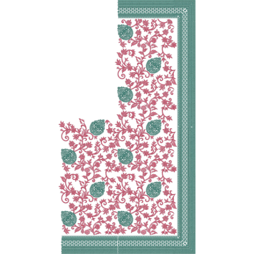 Floral Vine Saree Embroidery Design with Teal Paisley Motifs and Elegant Border
